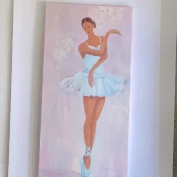 Graceful Ballerina Pink & White Acrylic Painting for Girls' Room Wall Decor Cute - Picture 2 of 12